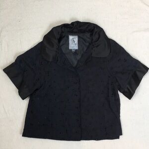 Navy Blue Eyelet Cropped Jacket with satin trim